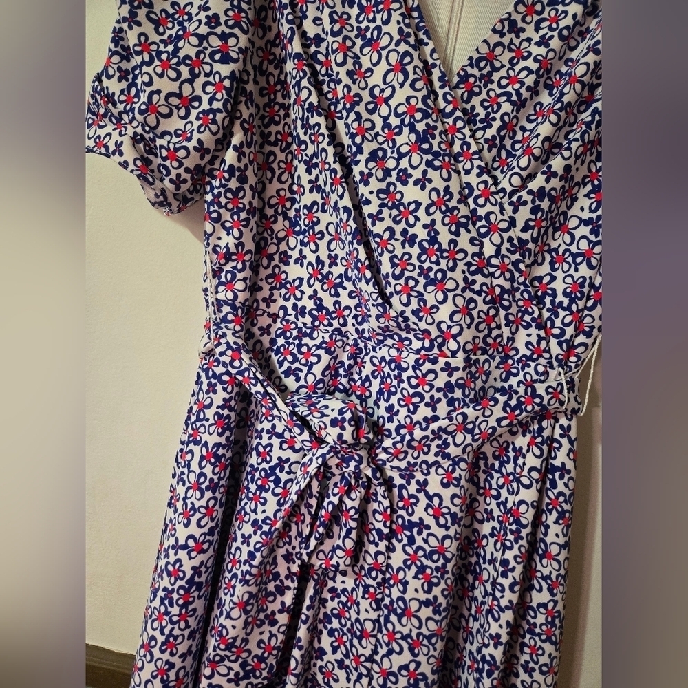 DKNY Floral Print Faux Wrap Iris Dress Multi Color Blue And Red Size 6 - Picture 9 of 11
